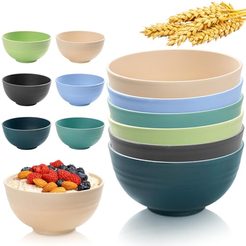 ZCJROEFA Wheat Straw Bowls - 6 Piece Set 26oz Unbreakable Microwave Dishwasher Safe Eco Friendly Cereal Soup Salad Fruit Snack Oatmeal Bowls 6 Colors BPA Free Lightweight Christmas Gifts