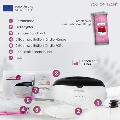 Boston Tech® Paraffin-Handbad von Muskelschmerzen und Arthritis. 3 Liter Fassungsvermögen. Feuchtigkeit und revitalisiert die Haut. Enthält 900 g Wachs und Zubehör für den Heim- und professionellen