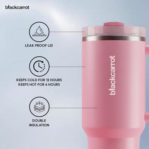 Image of BLACKCARROT 1200ml Double Wall Sipper with Straw and Lid, Tumbler Water Bottle, Black Carrot 304 Grade Stainless Steel Tumblers for Hot and Cold, Coffee Travel Mug, Pink