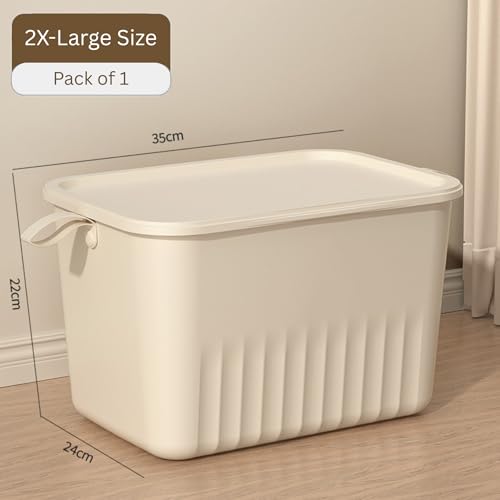 Image of KREPS Multi Purpose Plastic Storage Bins Stackable Organizer Boxes with Lids, Stackable Crates for Home & Kitchen, items like books, clothes, snacks, toys. (Pack Of 1, Large - 35 X 24 X 22 CM)