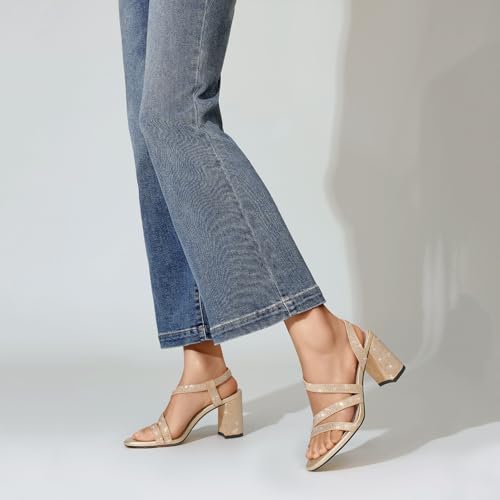 Image of Heels For Women Heeled Sandals High Chunky Heels Strappy Open Toe Rhinestone Round Toe Comfortable Sparkly Dress Wedding Shoes Bridal Prom