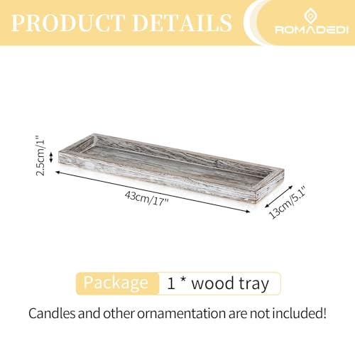 Romadedi Rechteckig Holztablett Tablett Deko：43cm Holz Dekotablett Länglich Vintage Kerzentablett Holzschale für Kerzen Tisch Centerpiece Tischdeko Zuhause Couchtisch Küche Wohnzimmer Dekorative
