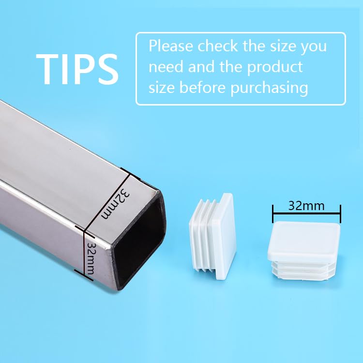 Image of Square Plastic Plug,12 Pack Square Plastic Hole Plugs Inserts, End Caps for Metal Tubing Glide Protection from Chair Legs and Other Furniture(White,1.25 inch /32mm)