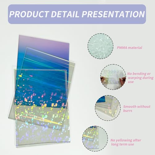 Image of TOEPODO Iridescent Holographic Acrylic Sheets Sparkle Aurora Plexiglass Sheets PMMA Cast Acrylic Sheets for Laser Cutting DIY Crafts /Home Deco(3, Dazzling Blue+Cullet +Aurora, 8x12 inch)