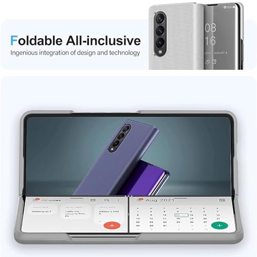 Coque Samsung Galaxy Z Fold 5 Argent - Étui Miroir à Placage Rabattable Antichoc - 4