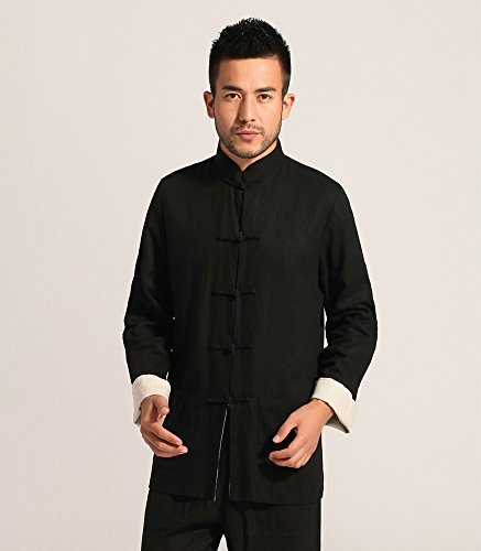 Zooboo Kung Fu Jacket Both Sides Wear Tops Martial Arts Long Jersey (M, Black With Beige) #TOP4