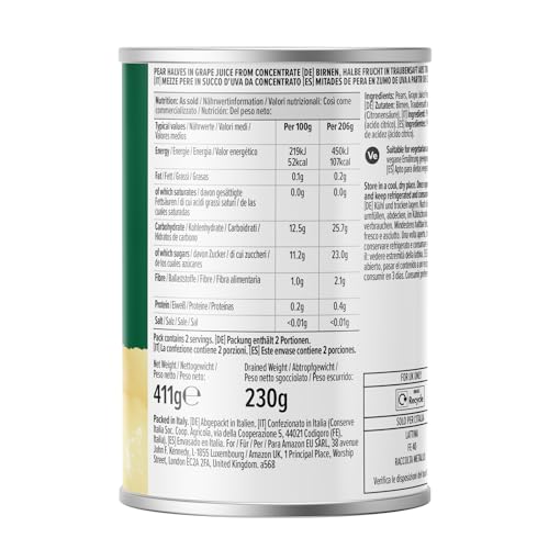 by Amazon Birnen, Halbe Frucht In Traubensaft aus Traubensaftkonzentrat, 411g