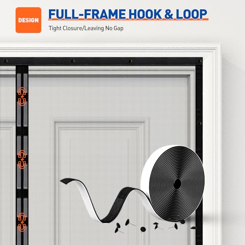 MAGZO Magnetic Screen Door Fit Size 30 x 80 Inch, Screen Size 32" x 81" Middle Opening Fiberglass Mesh With Full Frame Hook&Loop (Grey)