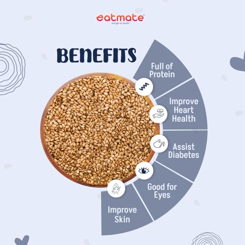 Image of Eatmate Roasted Sesame Seeds 100g | Calcium & Fiber Rich Safed Til | Nutty Crunchy Vegetarian Seeds for Eating, Cooking, Baking, Laddoo, Chikki & Tadka | Healthy Snack Ingredient (100g)