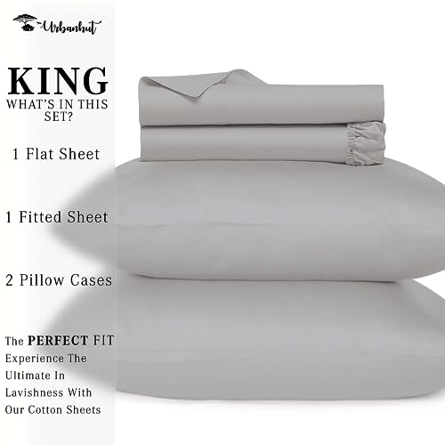 URBANHUT 800 Thread Count Egyptian Cotton Sheets King Size, Long Staple Bed Sheets, 4 Pc Bed Sheet Sets for King Size Bedding, Sateen Weave Luxury Hotel Bed Sheets Fits 16" Deep Pocket - Silver Grey