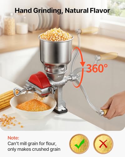 Image of VEVOR Manual Grain Mill with High Hopper, Hand-Crank Corn Grinder, Heavy Duty Cast Iron Wheat Grinding Mill with Stable Table Clamp & Dust Cover for Grains Spices Coffee Beans Nuts