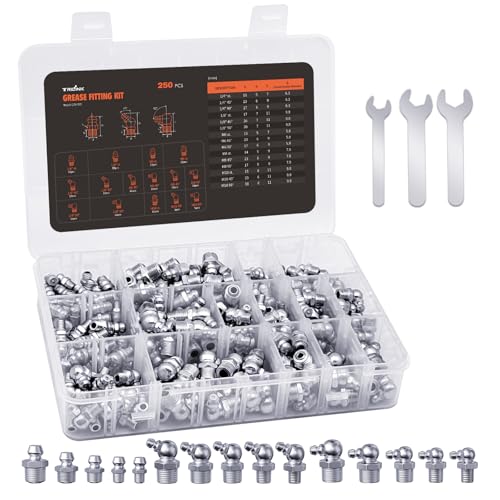 TRILINK SAE & Metric Zerk Grease Fittings Assortment Kit - 250pcs (1/4", 1/8", M6, M8, M10) Grease Nipples with Wrench | Straight, 45° & 90° Angles for Automotive, Agricultural & Industrial Machinery by TRILINK - Used condition - CA$40.01