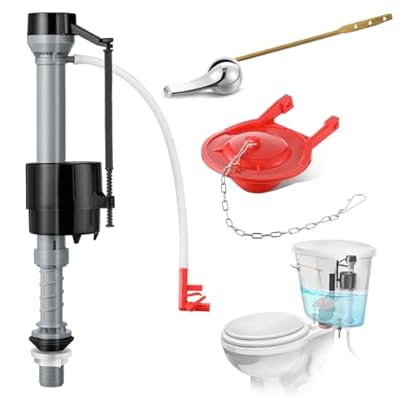 Saillong 3 Inch Universal Toilet Fill Valve Replacement Kit with 3 Inch Flapper, Fill Valve, Front Mount Toilet Flush Brass Handle, Adjustable Water Level, Quiet, Easy to Install(1 Pack,Red)