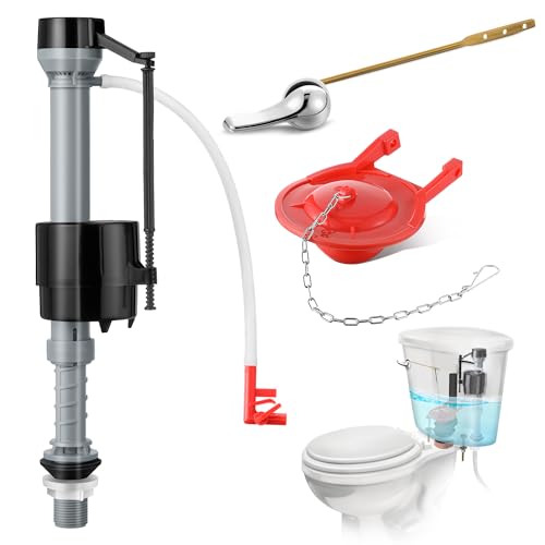 Saillong 3 Inch Universal Toilet Fill Valve Replacement Kit with 3 Inch Flapper, Fill Valve, Front Mount Toilet Flush Brass Handle, Adjustable Water Level, Quiet, Easy to Install(1 Pack,Red)