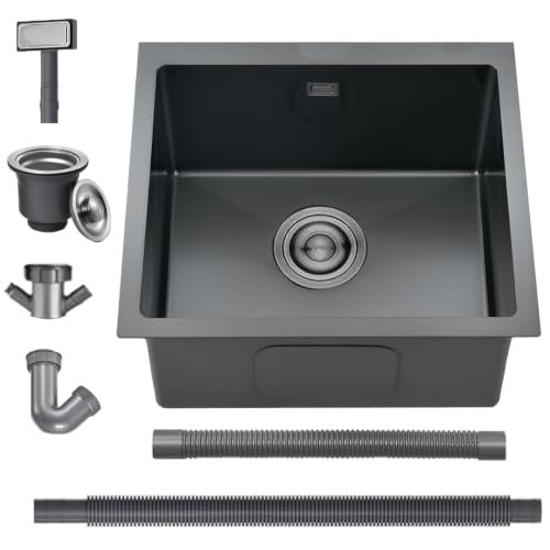 Boomhoze Fregadero Cocina 50 X 45 Cm, Fregadero Bajo Encimera, Fregadero Acero Inoxidable Con Rebosadero Y Escurridor, Instalación Empotrada O Sobre Encimera Negro