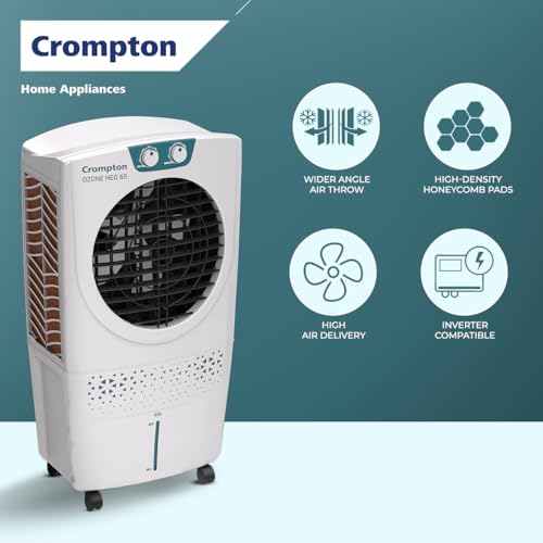 Image of Crompton Ozone Neo Desert Air Cooler 65L| High density honeycomb Pad for Cooling Retention| Water Level indicator| 4 way Air deflection & Auto Swing | Everlast Pump| 3 Year Brand Warranty