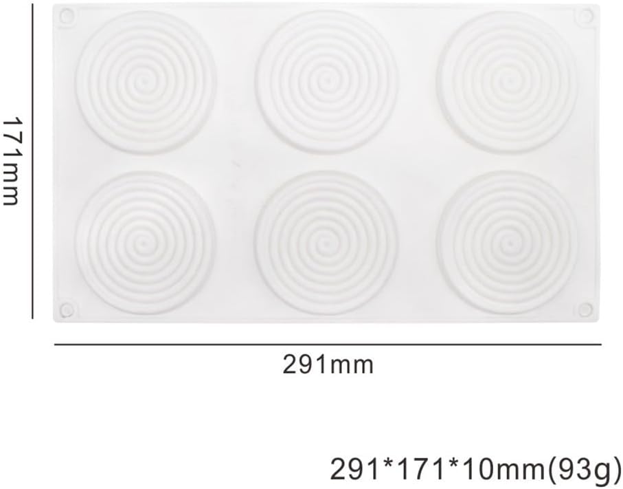 Silicone Baking Mold 6 Cavity Round Spiral Shaped Cake Silicone Jelly Candy Mould (Spiral Pattern C 11.64 X6.84 X0.4 inch)