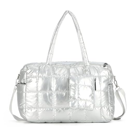 Syrads Tote Bag per le donne Borsa grande Da donna Imbottitura Borsa a tracolla Tote Bag leggera e gonfia e cartelle,Argento