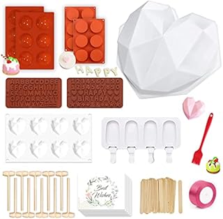 WhiteRhino Silicone Chocolate Molds Set,Large Breakable Heart Mold,2.6inch Hot Cocoa Bomb Mold,Round Oreo Molds for Baking,Popsicle Cakesicle Molds,Letter Molds,Great Gift for Summer Vacation,Birthday