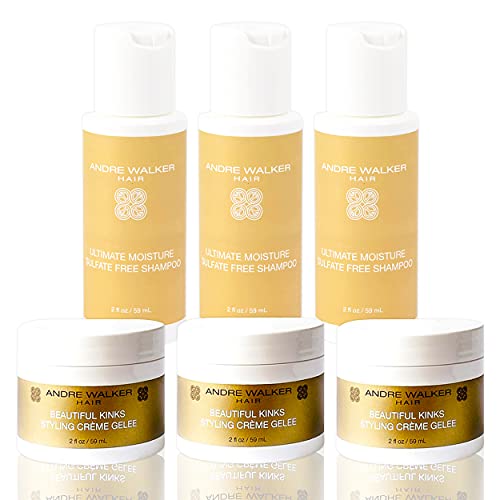Andre Walker Hair Care Travel 6 Pack ~ 3 Andre Walker Travel Size Ultimate Moisture Sulfate Free Travel Size And 3 Beautiful Kinks Styling Creme Gelee (2oz Each)