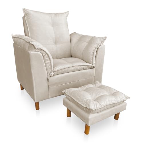 Poltrona de Amamentação com Puff Laura Suede Bege - Pallazio