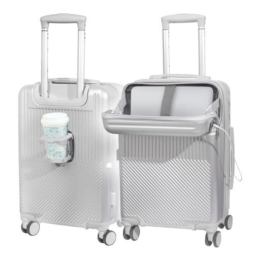 GMTA Mala de Viagem de Bordo 10Kg Expansível Rígida Padrão ANAC com 4 Rodas duplas 360° Cadeado Anti Furto Compartimento Exclusivo para Notebook Saída USB para carregamento de Celular (Prata)