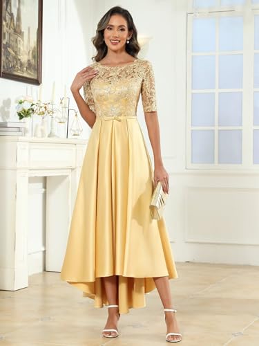 BOLENSYE Satin Mother of The Bride Dresses for Women with Pockets A Line Lace Appliques Formal Evening Party Gown4