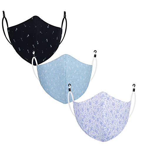 Image of Cenwell 3 Pcs Pure Cotton Face Mask with Nose Pin, Melt Blown Layer, Adjustable Ear Loop & Ear Saver Strap, Reusable Washable Fabric Mask For Men & Women