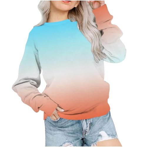 DDAPJ pyju Girls Casual Long Sleeve Sweatshirt Gradient Color Crew Neck Cute Pullover Loose Fit Workout Tops 1-12 Years