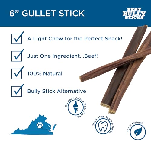 Best Bully Sticks 14730530 6-Inch Gullet Stick, 25 Pack - Natural Beef Gullet Sticks For Dogs - Rawhide-Free Dog Chews - Thin, Hollow Beef Esophagus Dog Treats thumb #1