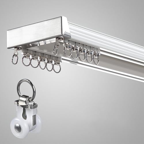 �J�[�e�����[���o�� �V��J�[�e�����[�� �J�[�e���p�V�䃌�[�������̊Ԏd�؂� �J�[�e�� �g���b�N �A���~�j�E������ �_�u�����[���V�X�e�� �o��(White,6.0FT/180CM)