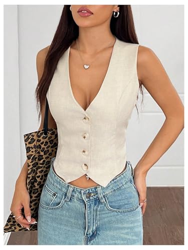 SOLY HUX Women's Sleeveless Blazer Vest V Neck Button Down Crop Vest Tops Work Casual Waistcoat4