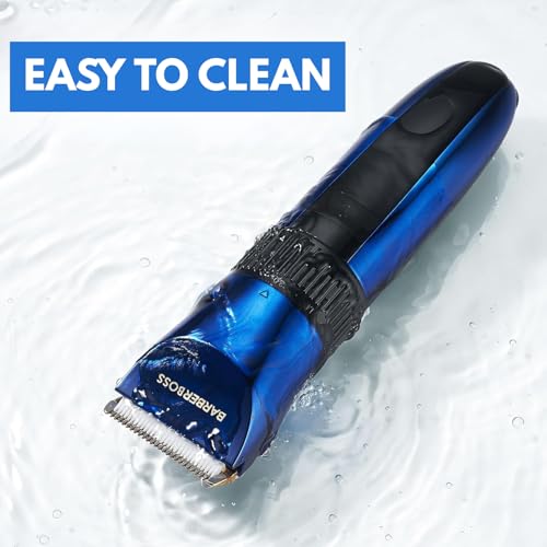 BarberBoss Kabelloser, selbstschärfender Bart- und Haarschneider, wasserdicht, mit Keramikklingen, LED-Display, schnelles Aufladen und 8 farbigen Kamm-Aufsätzen QR-2082