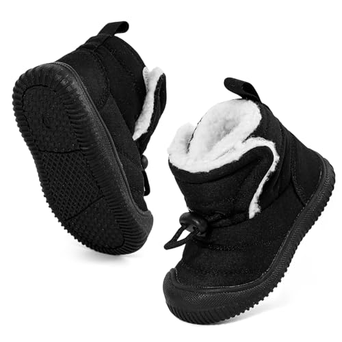 Toddler Snow Boots Double Strap Winter Warm Shoes Baby Faux Fur Lining Soft Fleece Booties with Non-Slip Sole