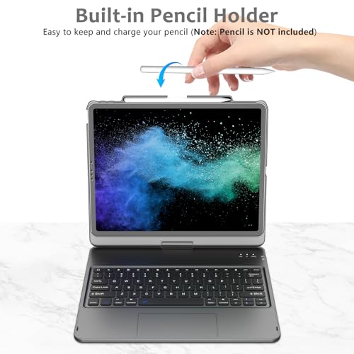 Clavier tactile iPad Pro 12.9 étui trackpad rotatif 360 degrés 6e 5e 4e 3e génération - 5
