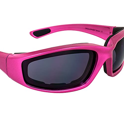 Birdz Eyewear Oriole Anti Fog Padded Motorcycle Sunglasses Scratch-Resistant Pink Frame W/Smoke Lens #TOP5