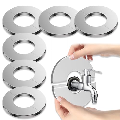 6 Pieces Radiator Escutcheon,Embellecedor Grifo Radiator Cover, Radiator Tube Cover, Embellecedor Radiador de Acero Inoxidable, Collares de Tubería para Decorar Grifos Plateado Embellecedor Lavabo