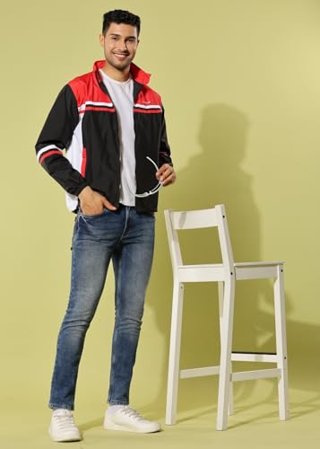 Image of Dollar Men's Polyester Colourblock Windcheater Jacket With Zipper Pockets