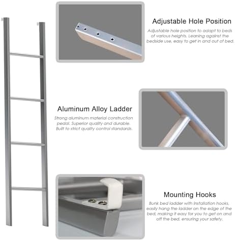 Heavy-Duty Bunk Ladder for Travel Trailers & Campers, 3.8ft Metal Bed Ladder with Hooks and Wide Steps, Ideal for Double Bed Use, Portable and Durable