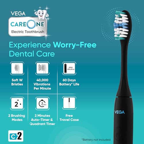 Vega CareOne C2 Electric Toothbrush Battery Operated with IPX7 Waterproof, 3 Brush Head, 2 Min Auto-Timer, 40000 Vibration/Min, 60 Days Battery... - Image 3