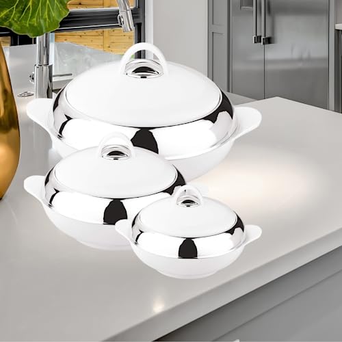 Tmvel Crescent Insulated Casserole Hot Pot - Insulated Serving Bowl With Lid - Food Warmer - 3 Pcs Set 2.5 L / 3.5 L / 5 L #TOP2