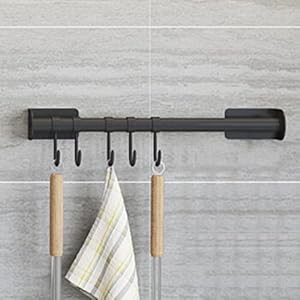 Keuken Opknoping Rack Roestvrij stalen rek Wandmontage Opbergrek Opknoping Rod Organiseer keukengerei (Kleur: zwart, Maat: 40CM)