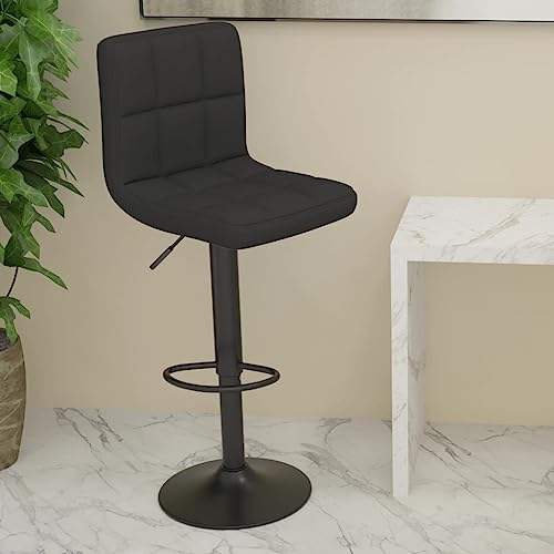 RuiNingRN Taburete de bar de tela negra con respaldo y reposabrazos, altura regulable y giratoria, con reposapiés, ideal para mostrador, cocina, comedor, bistró y salón, diseño moderno, estructura de