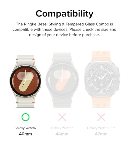 Image of Ringke Bezel Styling & Glass Compatible with Samsung Galaxy Watch 7 40mm [Combo] Anti-Scratch Stainless Steel Frame Ring Cover with HD Clear Tempered Glass Screen Protector - 40-02 (ST) Black