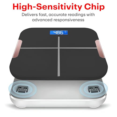 Image of Prime Pick Pro Digital Weight Machine Bathroom Weighing Scale with Large LCD Display USB Rechargeable Extra Thick Tempered Glass Anti Slip Base Black