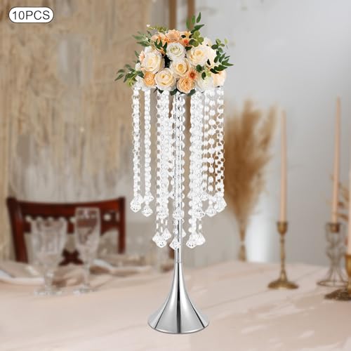 10 Pcs 21.9" Height Versatile Metal Wedding Centerpieces Vase, Metal Trumpet Vase Silver Wedding Vases Centerpieces Tall, Silver Flower Stand for Table Decorations, Christmas, Event, Home, Party - Image 7