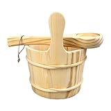 27x37 cm/10,63x14,57 pollici CLSSLVVBN Secchio e mestolo per sauna da 5 litri, vasca idromassaggio in legno, applicazioni versatili e durevoli, secchio per il latte in legno da 5 litri, set di secchi e mestolo per sauna