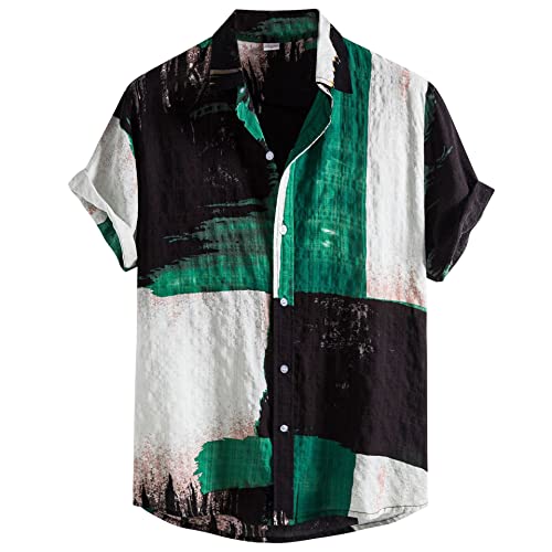 Camisa flores havaiana homem manga curta botões Funky casual Hawaii impressão camisas verão praia férias camisas havaiana, Verde, L