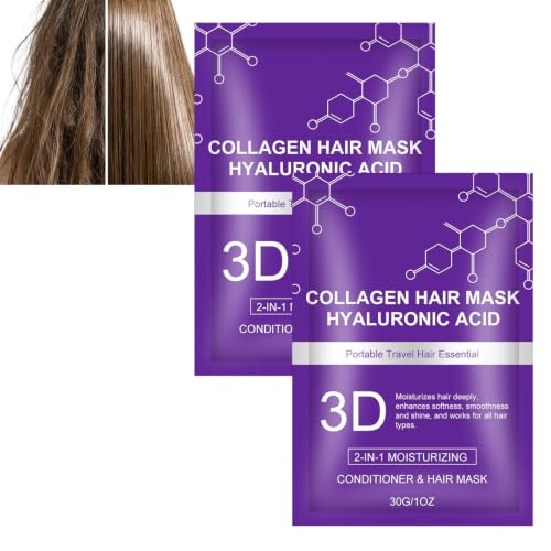 Mascarilla capilar de colágeno 3D y ácido hialurónico, mascarilla de cuidado profundo, acondicionador portátil, tratamiento para el cabello con ácido hialurónico, tamaño de viaje (2 unidades)