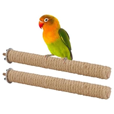 Hypeety Bird Perch Stand Natural Wood Parrot Hemp Rope Perch Birdcage Accessories Perch Standing Toy for Bird Parrot Macaw Cockatoo African Greys Budgies Parakeet 2Pcs (20cm/7.87in) Cover